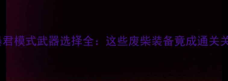 单机暴君模式武器选择全这些废柴装备竟成通关关键