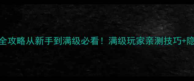 大型单机江湖游戏全攻略从新手到满级必看满级玩家亲测技巧隐藏剧情防沉迷指南